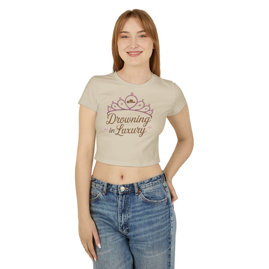 Walker Jackson "Poor Little Rich Cowboy" Women's Baby Tee - "Drowning in Luxury" Crown Design Country Music Shirt | Cute Graphic Tee, Casual Party Top, Festival Wear, Night Out Shirt, Fun Summer Fashion