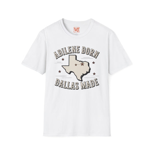 Texas Outline Unisex T-Shirt with Abilene and Dallas Cities - Vintage Americana Modern Country Music Apparel