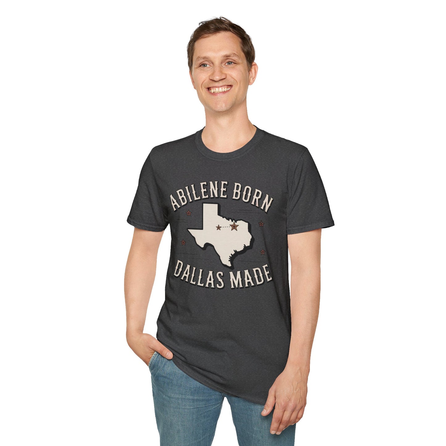 Texas Outline Unisex T-Shirt with Abilene and Dallas Cities - Vintage Americana Modern Country Music Apparel