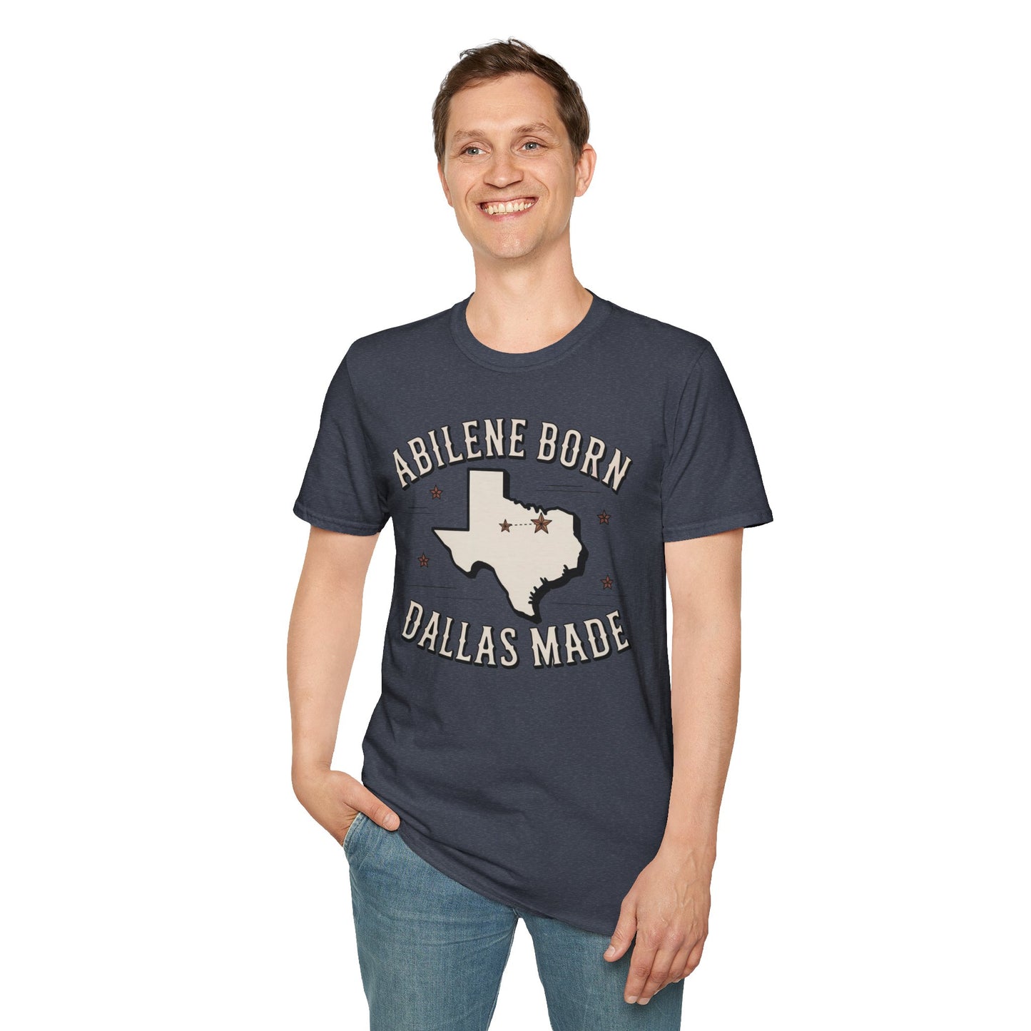 Texas Outline Unisex T-Shirt with Abilene and Dallas Cities - Vintage Americana Modern Country Music Apparel