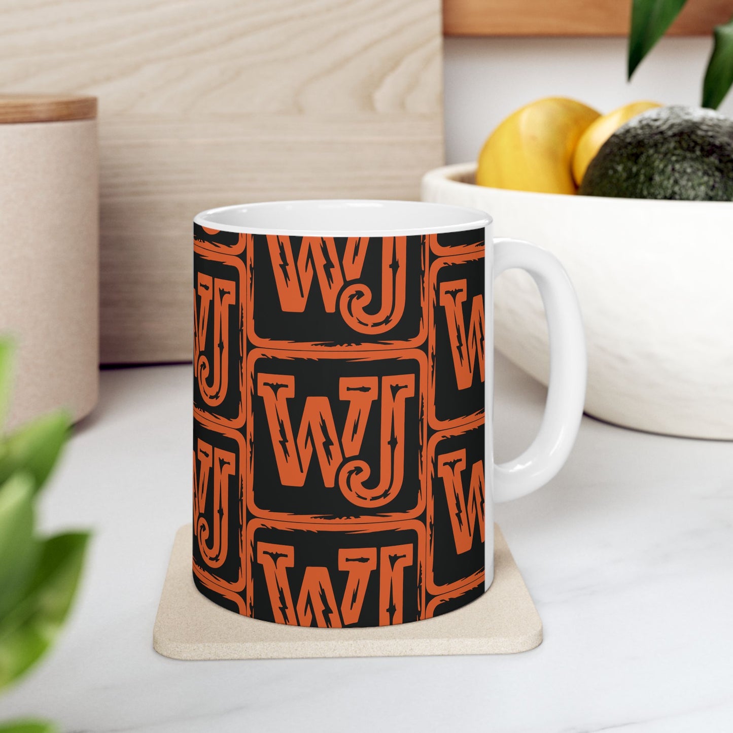 Walker Jackson Logo Bold Patterned Ceramic Mug - Unique Coffee Cup, Personalized Gift, Custom Tea Mug, Fun Office Drinkware