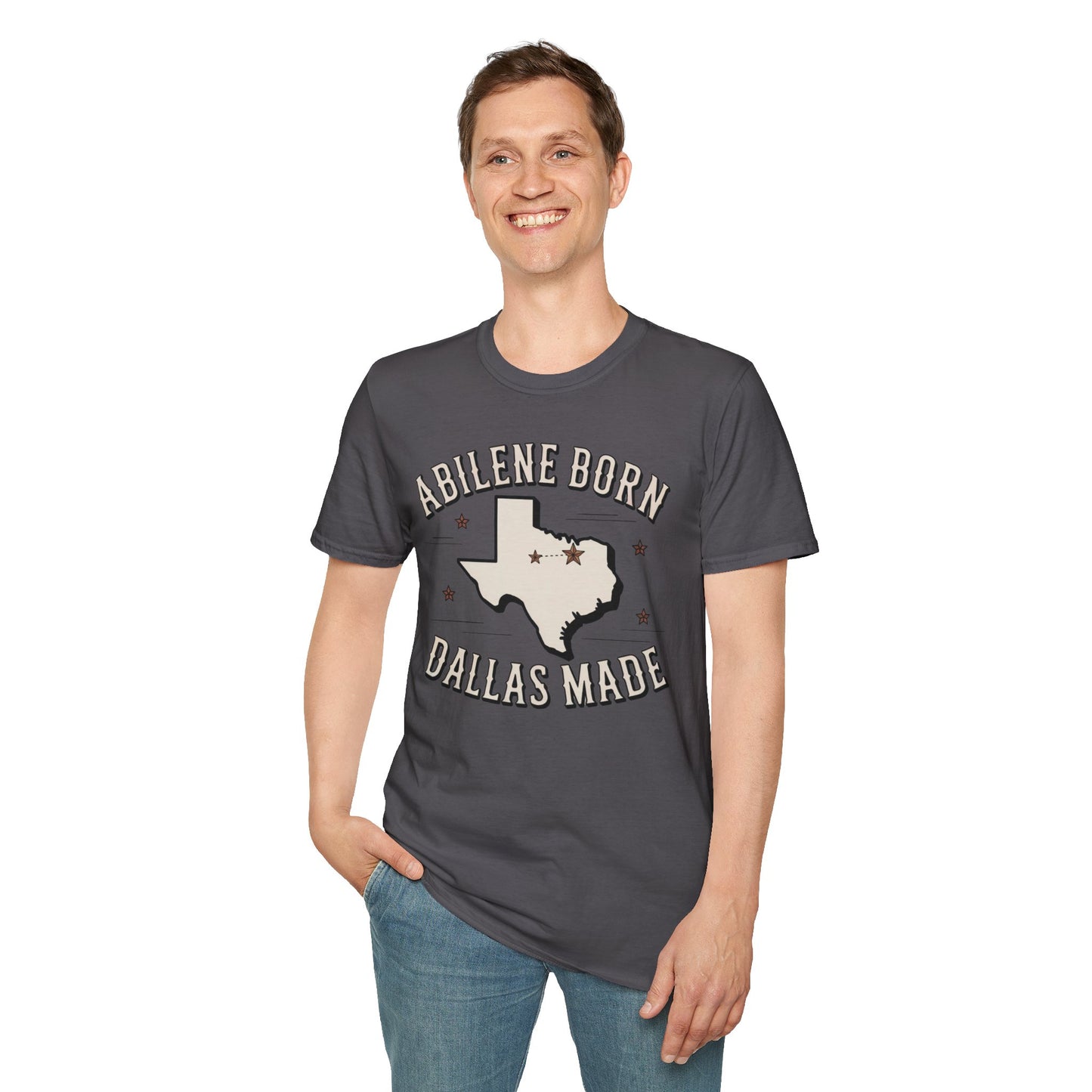 Texas Outline Unisex T-Shirt with Abilene and Dallas Cities - Vintage Americana Modern Country Music Apparel
