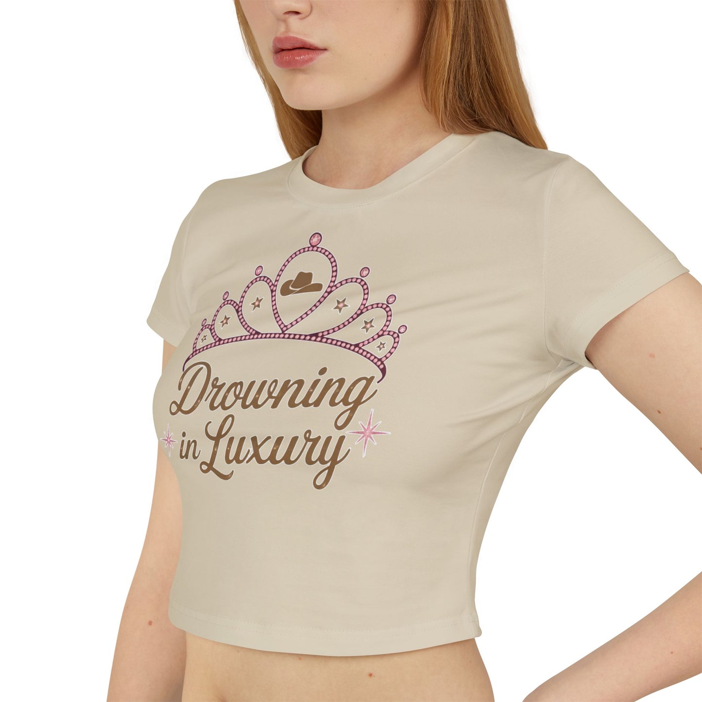 Walker Jackson "Poor Little Rich Cowboy" Women's Baby Tee - "Drowning in Luxury" Crown Design Country Music Shirt | Cute Graphic Tee, Casual Party Top, Festival Wear, Night Out Shirt, Fun Summer Fashion