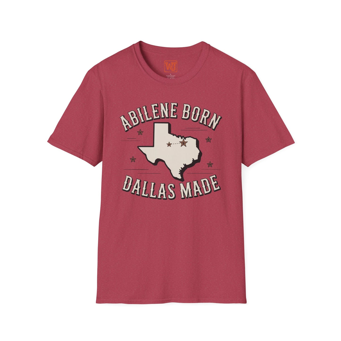 Texas Outline Unisex T-Shirt with Abilene and Dallas Cities - Vintage Americana Modern Country Music Apparel