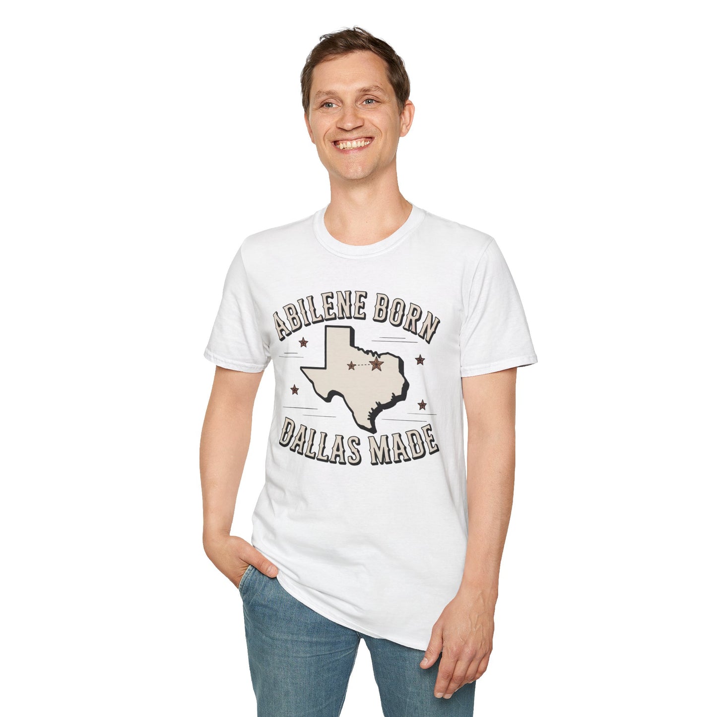 Texas Outline Unisex T-Shirt with Abilene and Dallas Cities - Vintage Americana Modern Country Music Apparel