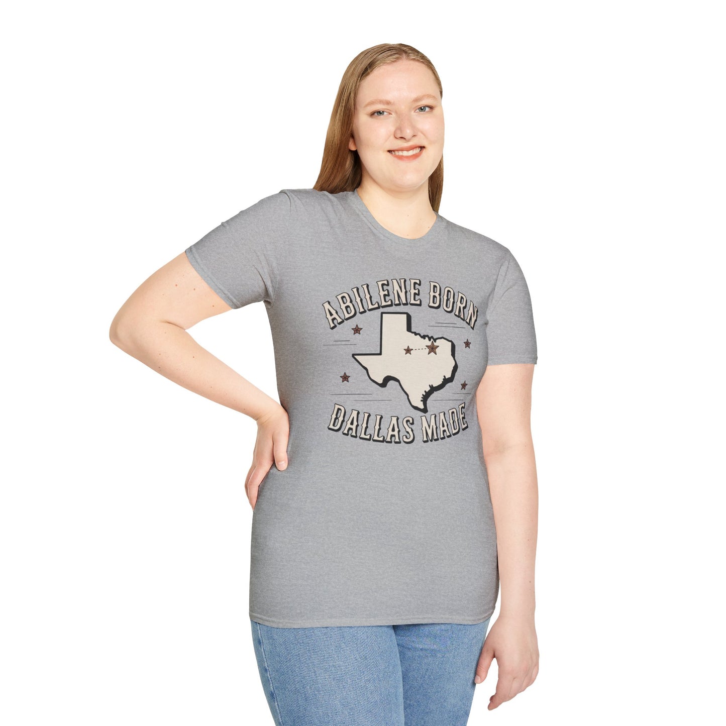 Texas Outline Unisex T-Shirt with Abilene and Dallas Cities - Vintage Americana Modern Country Music Apparel