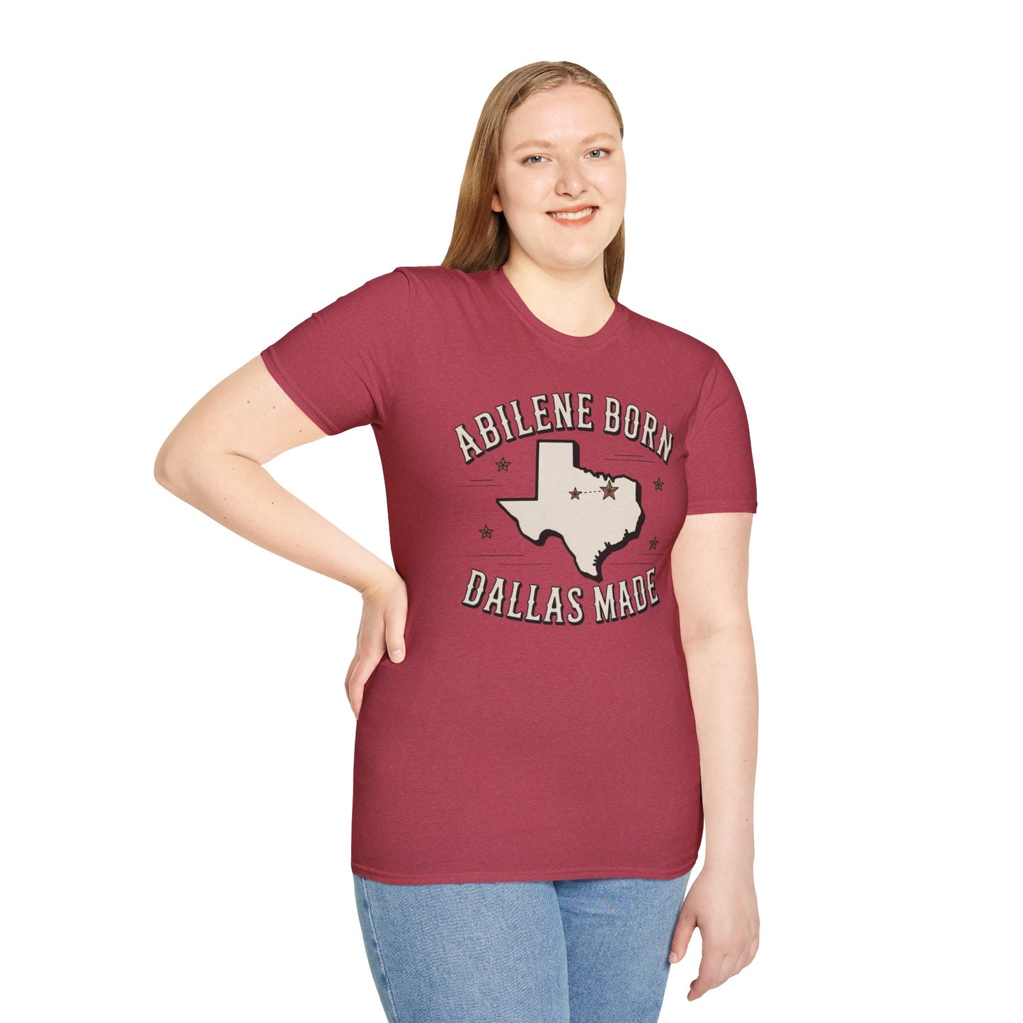 Texas Outline Unisex T-Shirt with Abilene and Dallas Cities - Vintage Americana Modern Country Music Apparel