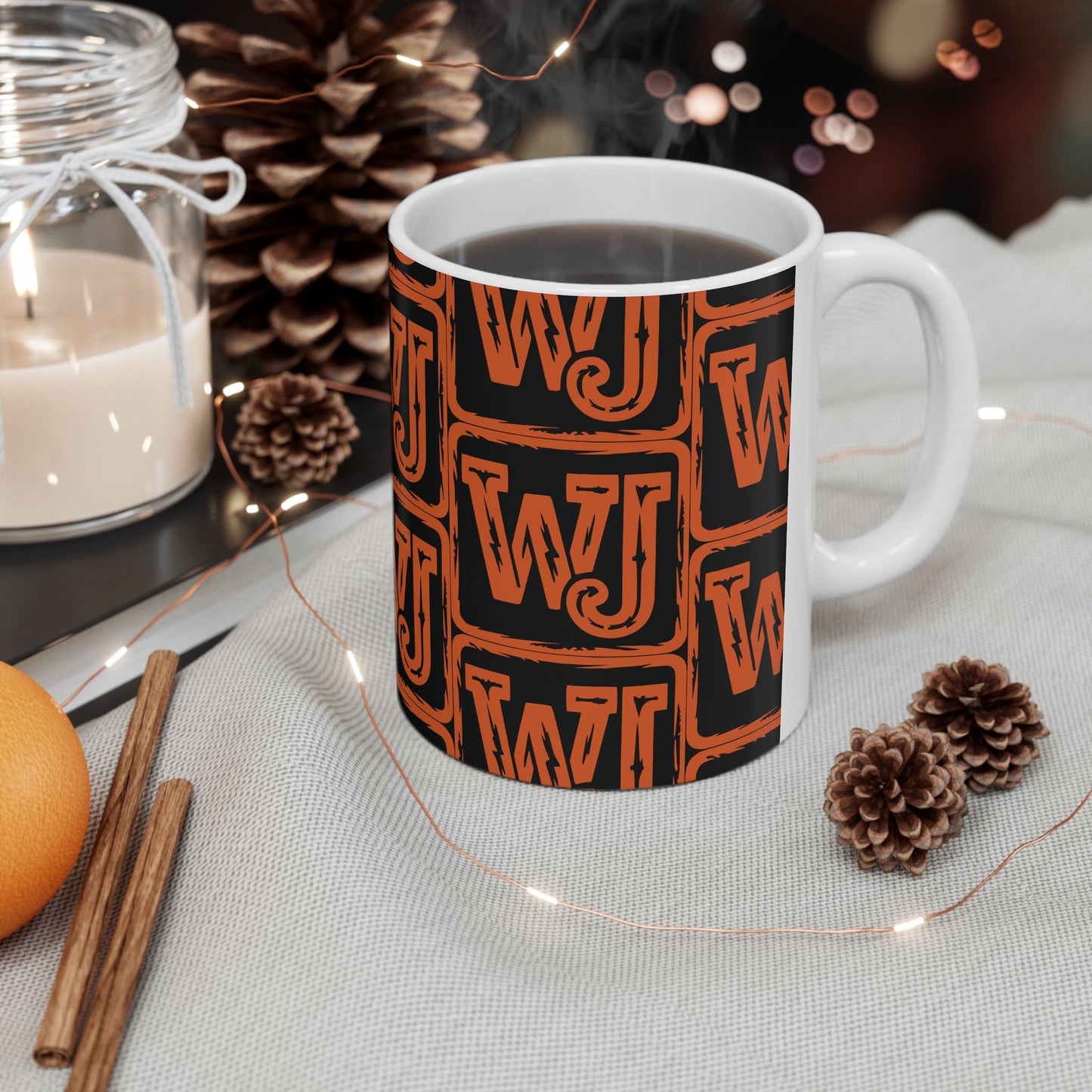 Walker Jackson Logo Bold Patterned Ceramic Mug - Unique Coffee Cup, Personalized Gift, Custom Tea Mug, Fun Office Drinkware