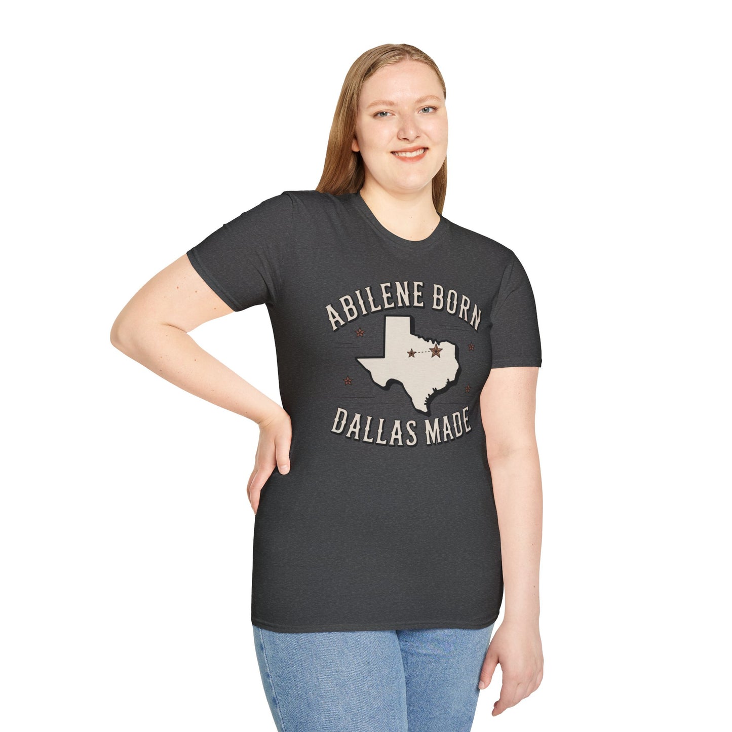 Texas Outline Unisex T-Shirt with Abilene and Dallas Cities - Vintage Americana Modern Country Music Apparel