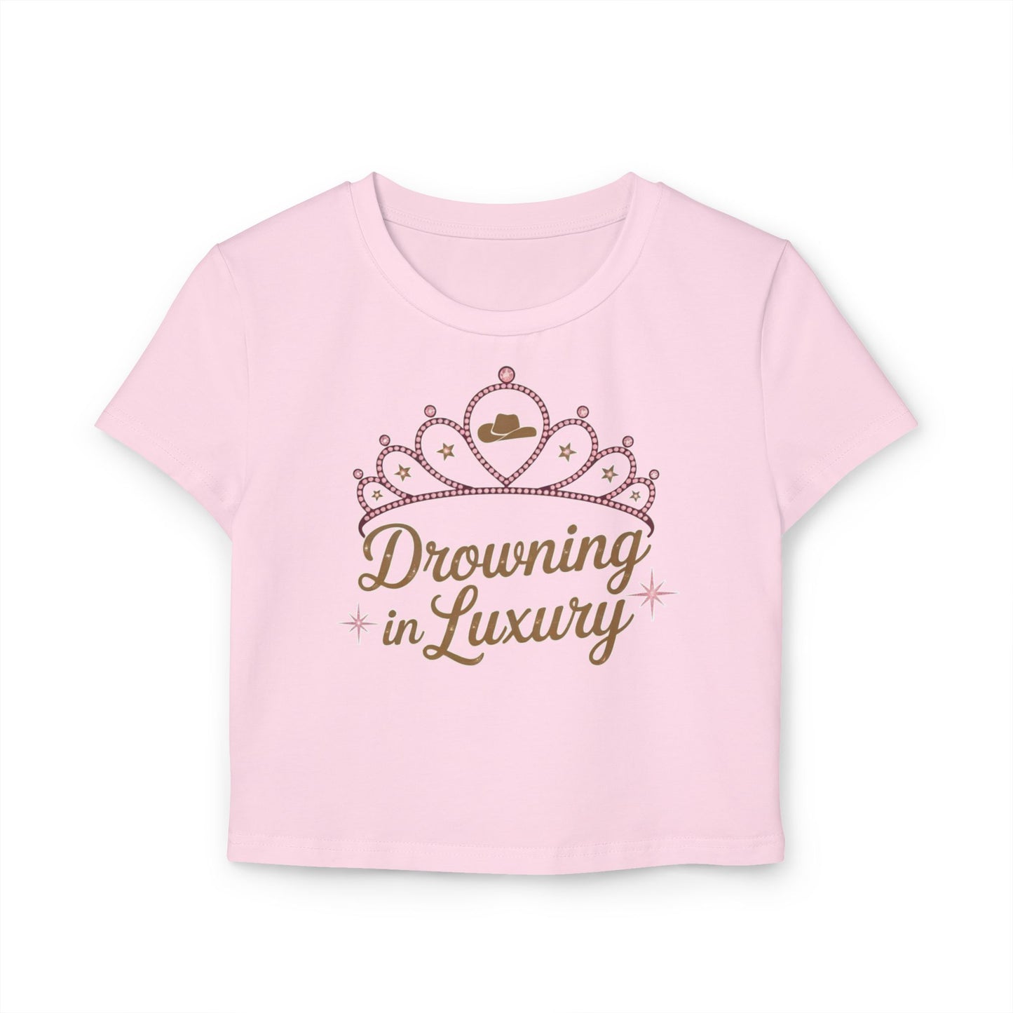 Walker Jackson "Poor Little Rich Cowboy" Women's Baby Tee - "Drowning in Luxury" Crown Design Country Music Shirt | Cute Graphic Tee, Casual Party Top, Festival Wear, Night Out Shirt, Fun Summer Fashion