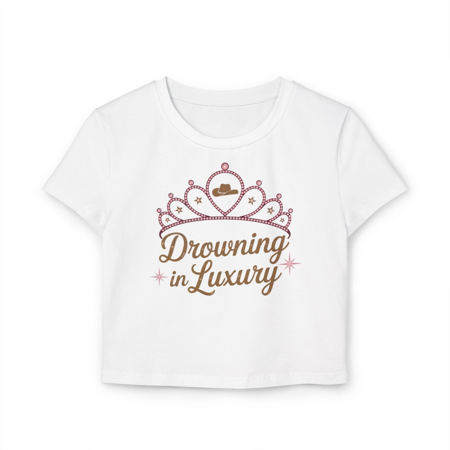 Walker Jackson "Poor Little Rich Cowboy" Women's Baby Tee - "Drowning in Luxury" Crown Design Country Music Shirt | Cute Graphic Tee, Casual Party Top, Festival Wear, Night Out Shirt, Fun Summer Fashion