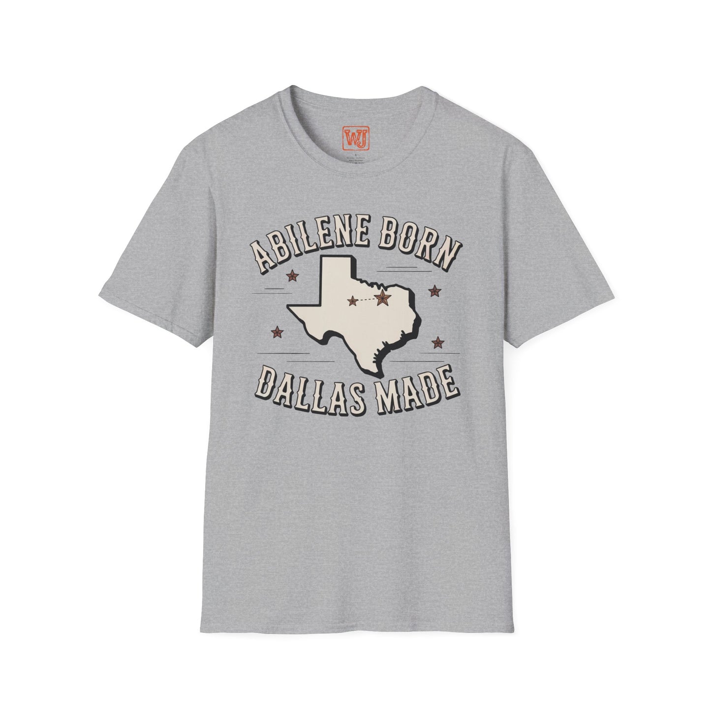 Texas Outline Unisex T-Shirt with Abilene and Dallas Cities - Vintage Americana Modern Country Music Apparel