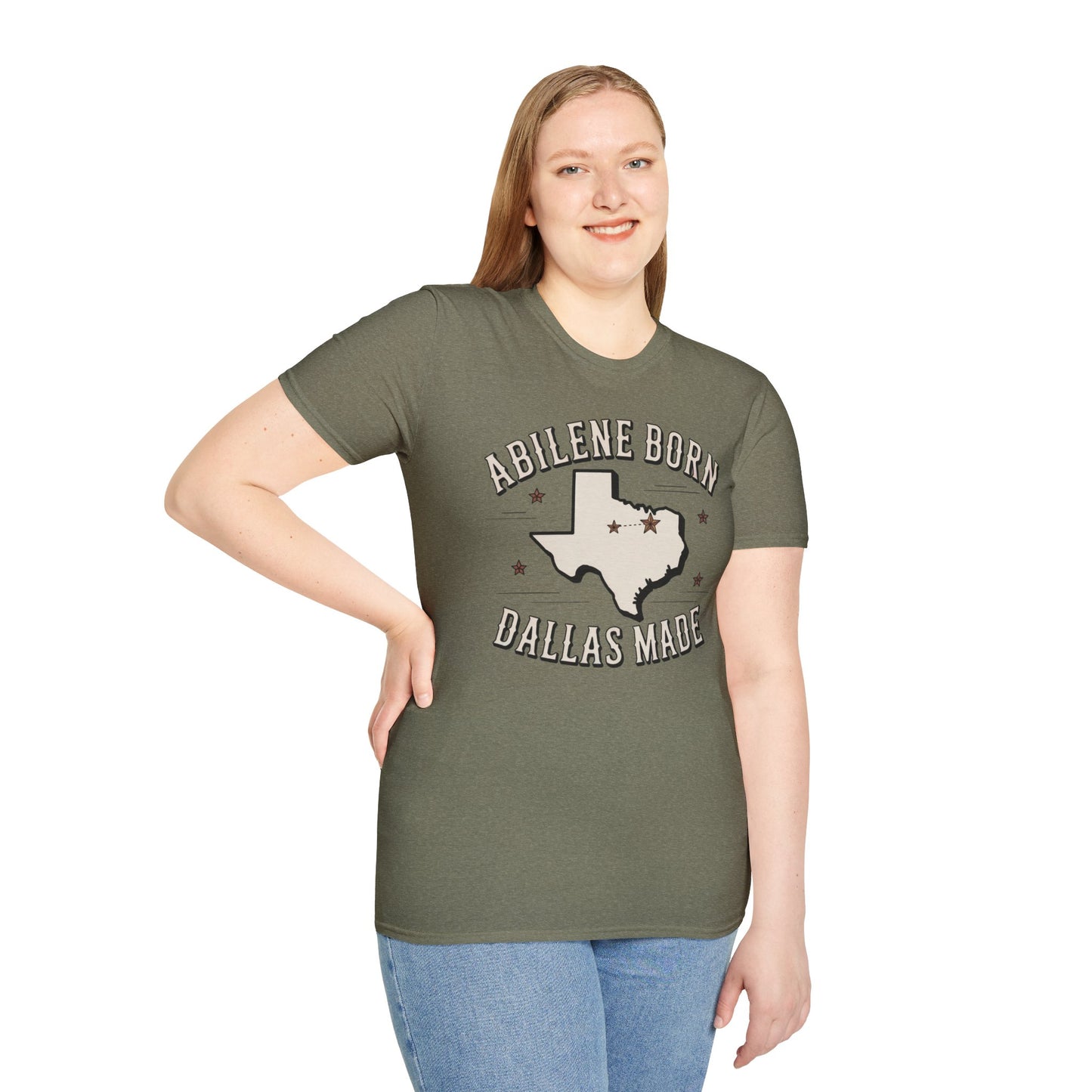 Texas Outline Unisex T-Shirt with Abilene and Dallas Cities - Vintage Americana Modern Country Music Apparel