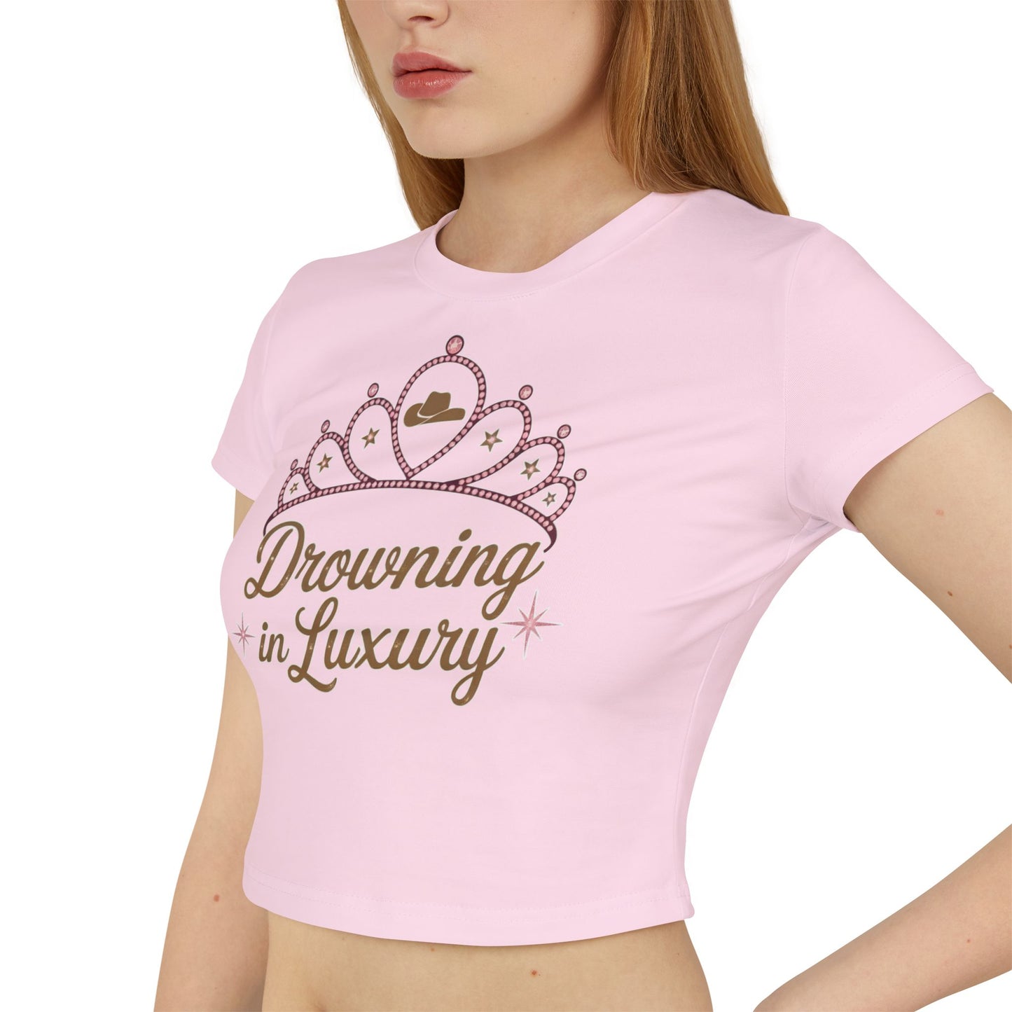 Walker Jackson "Poor Little Rich Cowboy" Women's Baby Tee - "Drowning in Luxury" Crown Design Country Music Shirt | Cute Graphic Tee, Casual Party Top, Festival Wear, Night Out Shirt, Fun Summer Fashion