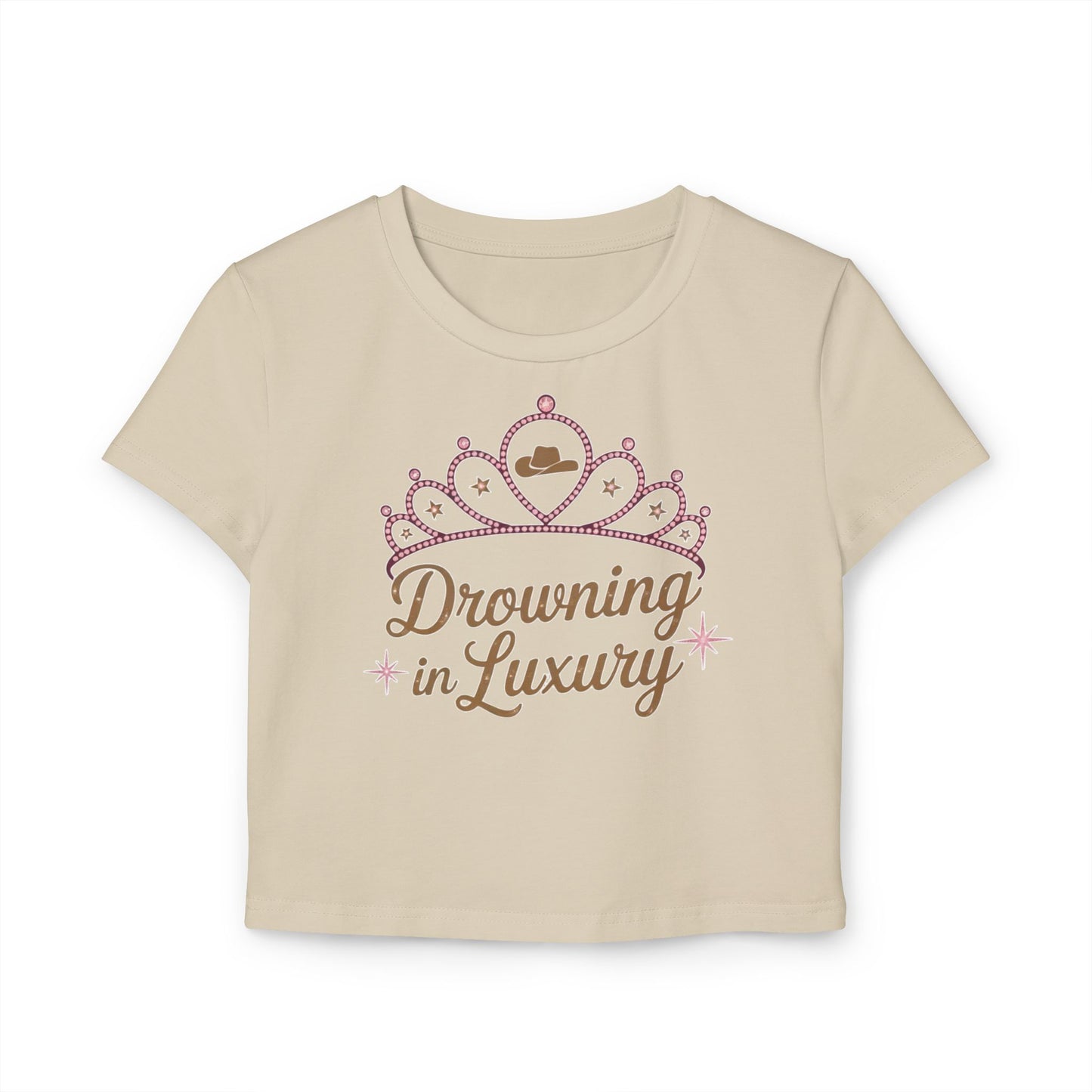 Walker Jackson "Poor Little Rich Cowboy" Women's Baby Tee - "Drowning in Luxury" Crown Design Country Music Shirt | Cute Graphic Tee, Casual Party Top, Festival Wear, Night Out Shirt, Fun Summer Fashion