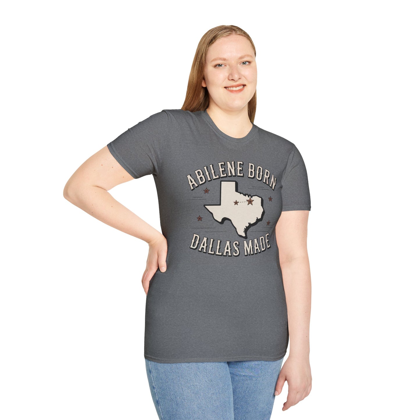 Texas Outline Unisex T-Shirt with Abilene and Dallas Cities - Vintage Americana Modern Country Music Apparel
