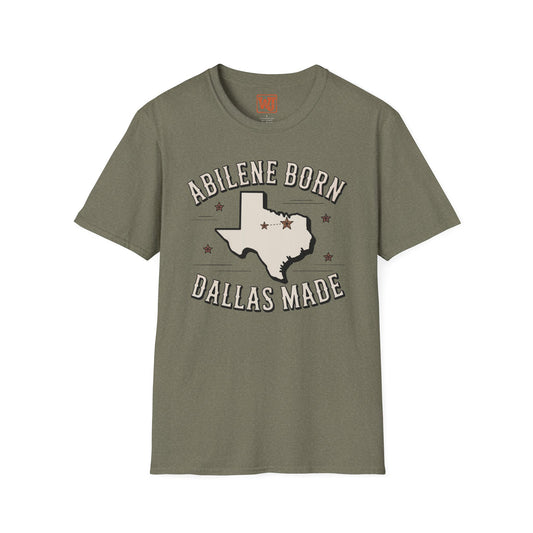 Texas Outline Unisex T-Shirt with Abilene and Dallas Cities - Vintage Americana Modern Country Music Apparel