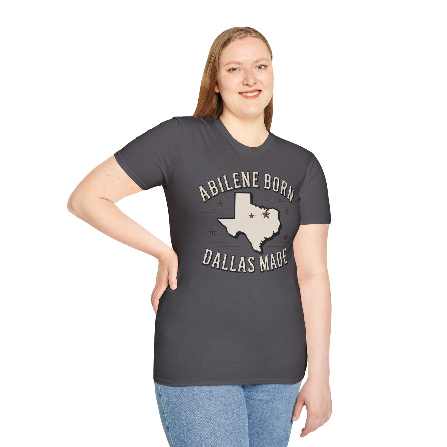 Texas Outline Unisex T-Shirt with Abilene and Dallas Cities - Vintage Americana Modern Country Music Apparel