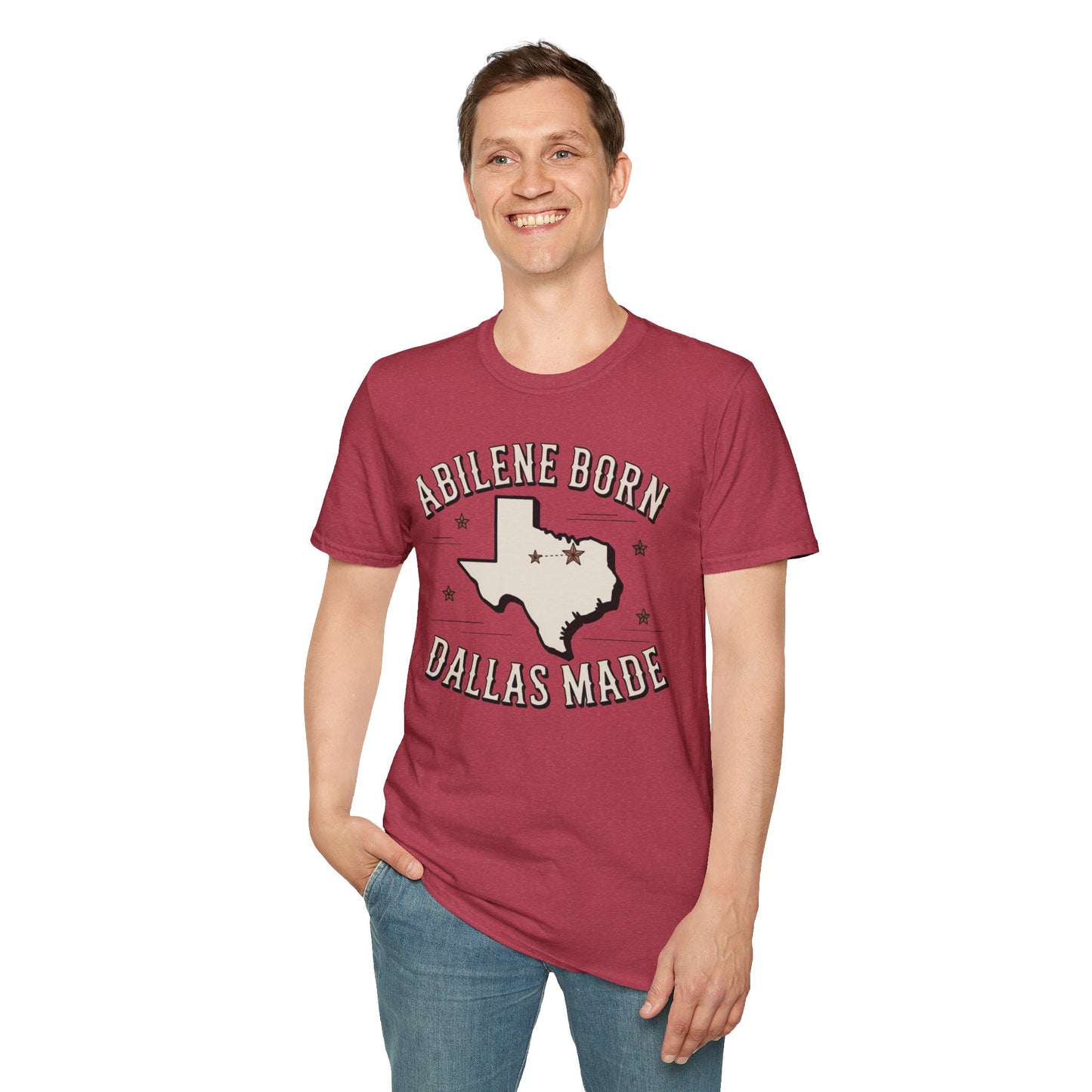 Texas Outline Unisex T-Shirt with Abilene and Dallas Cities - Vintage Americana Modern Country Music Apparel